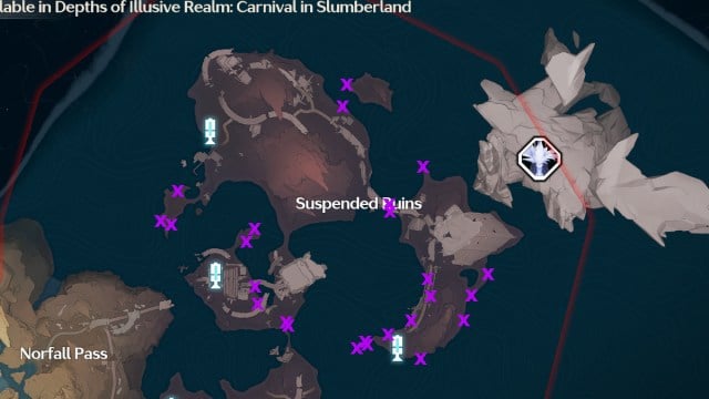 The Suspended Ruins map, where you can find Violet Coral in Wuthering Waves