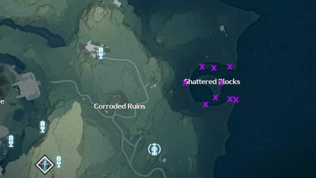 Areas around Wuming Bay in Wuthering Waves, where you can farm Violet Corals