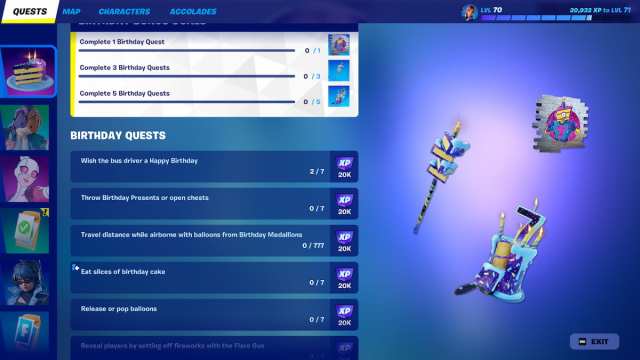 Fortnite Birthday tasks