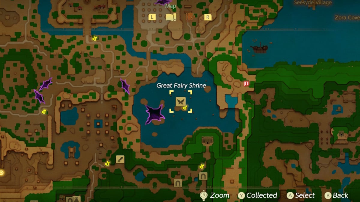 The Great Fairy Shrine is located in the middle of Lake Hylia in Zelda: Echoes of Wisdom