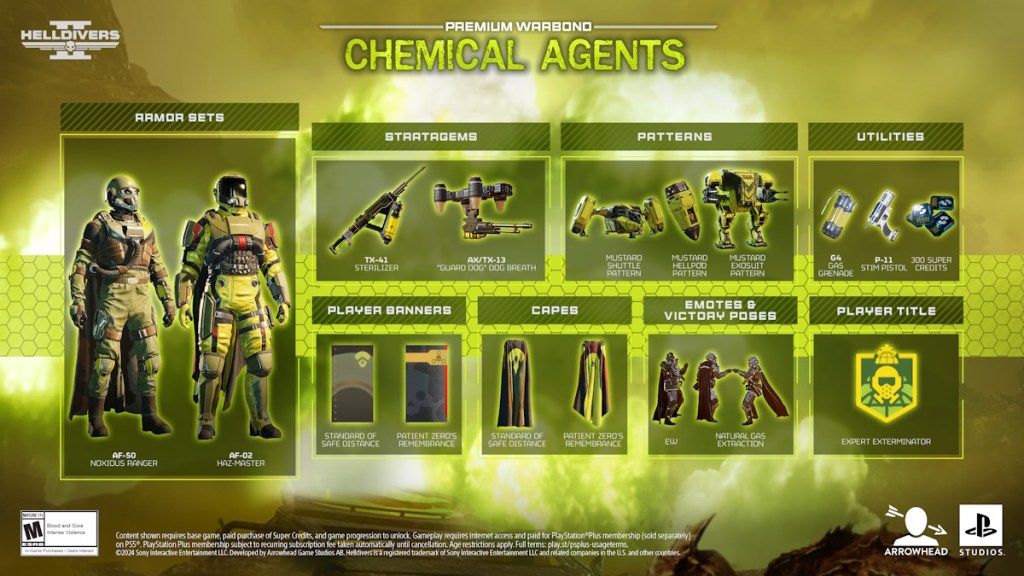 Helldivers 2: Everything in the Chemical Agents Warbond and their cost