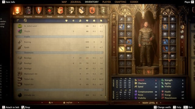 kingdom come deliverance ii - hands-on preview - inventory screen