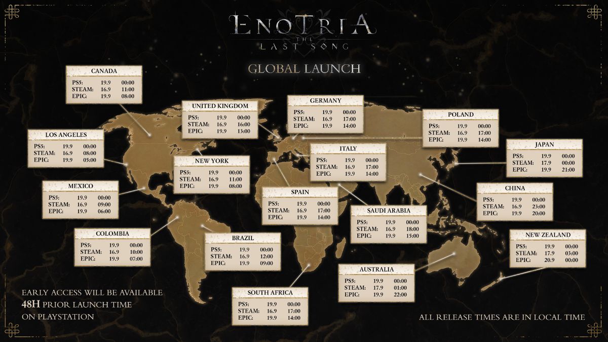 Enotria: The Last Song release dates & times