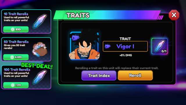 Anime Vanguards trait reroll