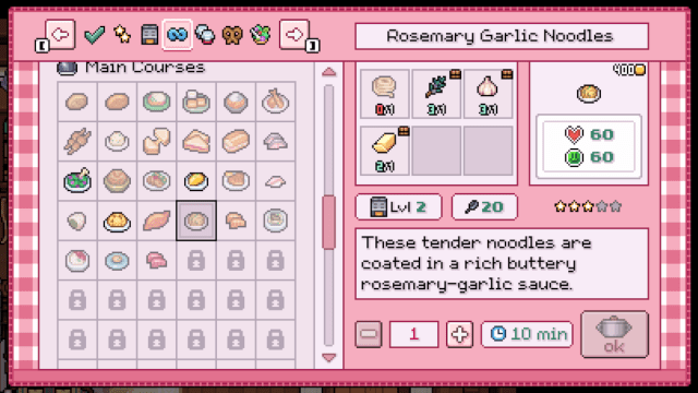 Rosemary Garlic Recipes as seen when interacting with a Kitchen in Fields of Mistria