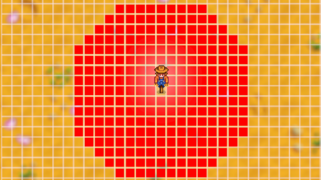 Scarecrows have an 8 square radius in Stardew Valley