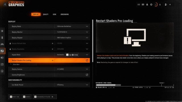 Shader Preload Settings in Bo6