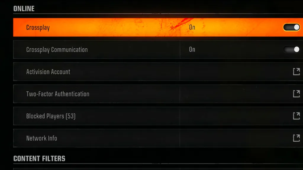 Crossplay settings in Black Ops 6