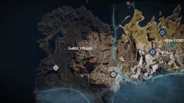 Ember Strand, a location featuring hot rock ore, on a map in Once Human