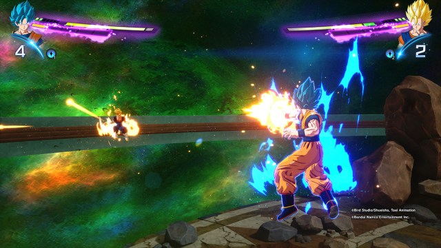 Goku performs a series of ki blasts and ilustrates one of the ways to deal with Afterimage Strike in Dragon Ball Sparking Zero. 