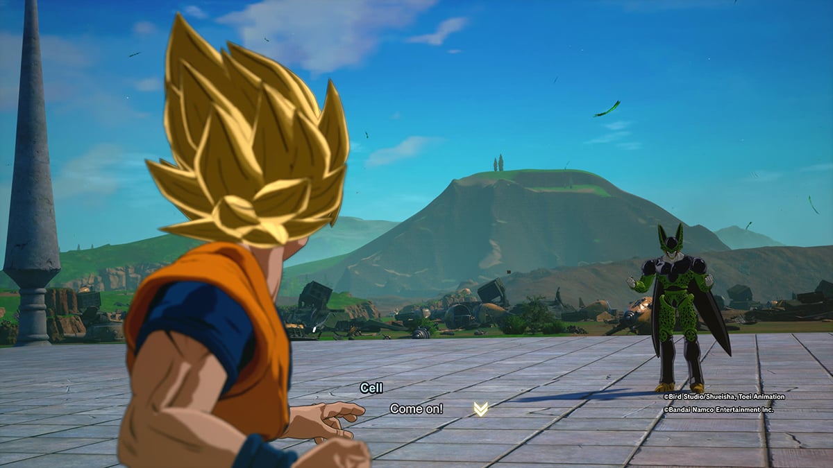 Goku faces Cell during The Cell Games Begin.