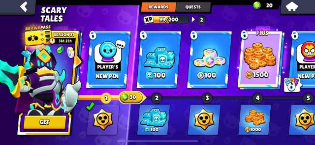 A screenshot of Season 31 Brawl Pass in Brawl Stars.