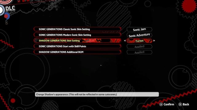 All new Sonic X Shadow Generations Skins - DLC menu