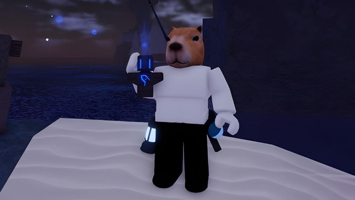 Player holding a Tempest Totem in Fisch Roblox experience