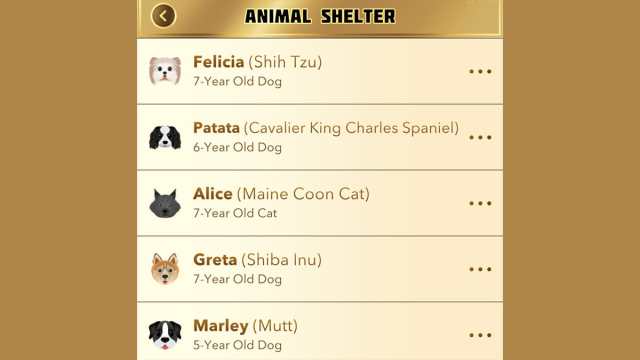 BitLife cat and dog adoption menu