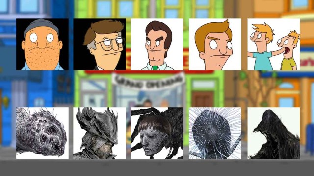 An image comparing Bob's Burgers characters and Bloodborne characters.