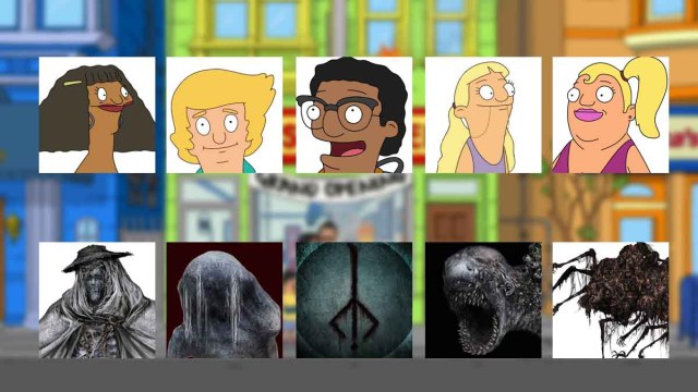 An image comparing Bob's Burgers characters and Bloodborne characters.