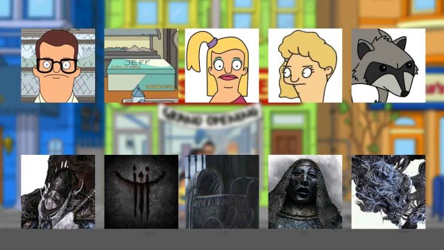 An picture comparing Bob's Burgers characters to Bloodborne characters.