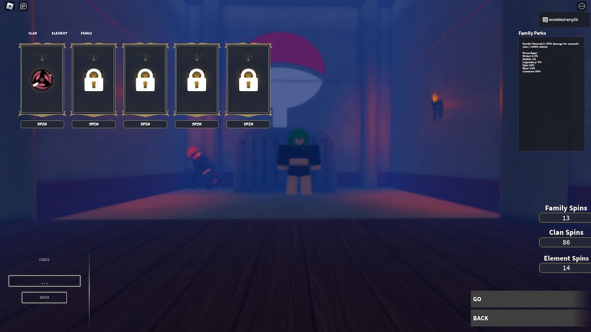 Clan reroll menu in The Time of Ninja Roblox experience