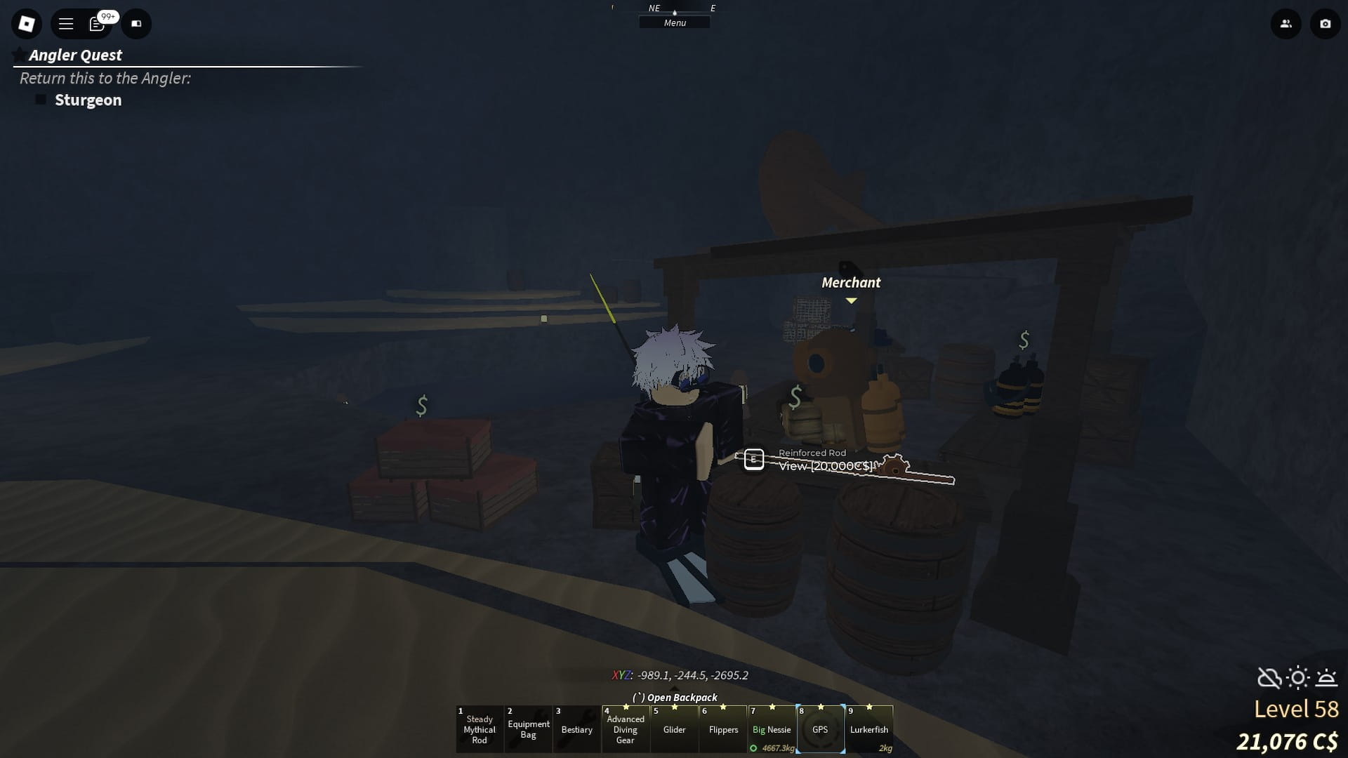 Desolate Deep secret merchant area in Fisch Roblox