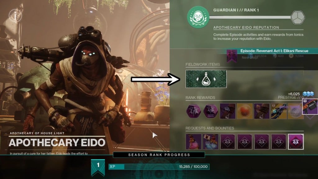 ¿Dónde está la pestaña Trabajo de campo del Acto 1 en Destiny 2?