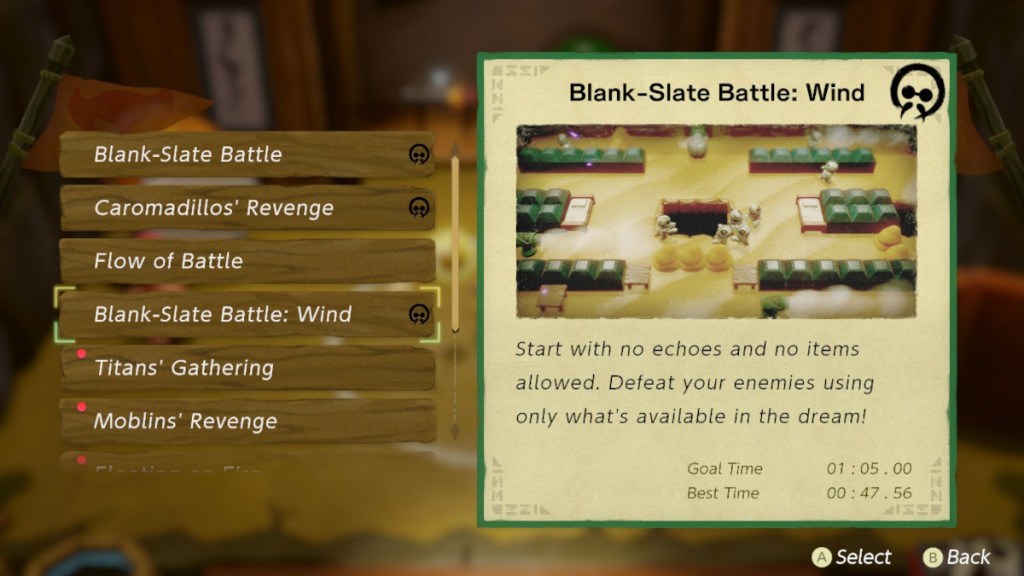 Cómo completar Blank-Slate Battle: Wind at the Slumber Dojo en Zelda Echoes of Wisdom