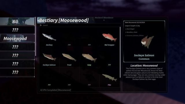 Moosewood fish location in Roblox Fisch