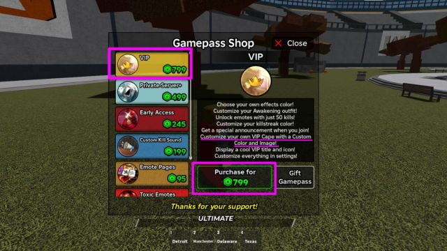 Heroes Battlegrounds Gamepass VIP option Roblox