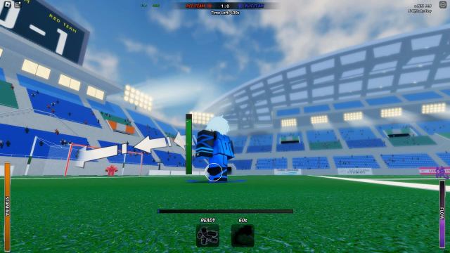 Player using curve shot skill in Vision Roblox experience