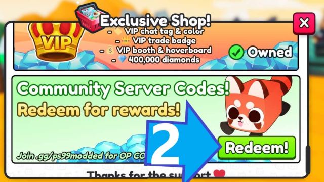 Pets Modded Go Redeem button.