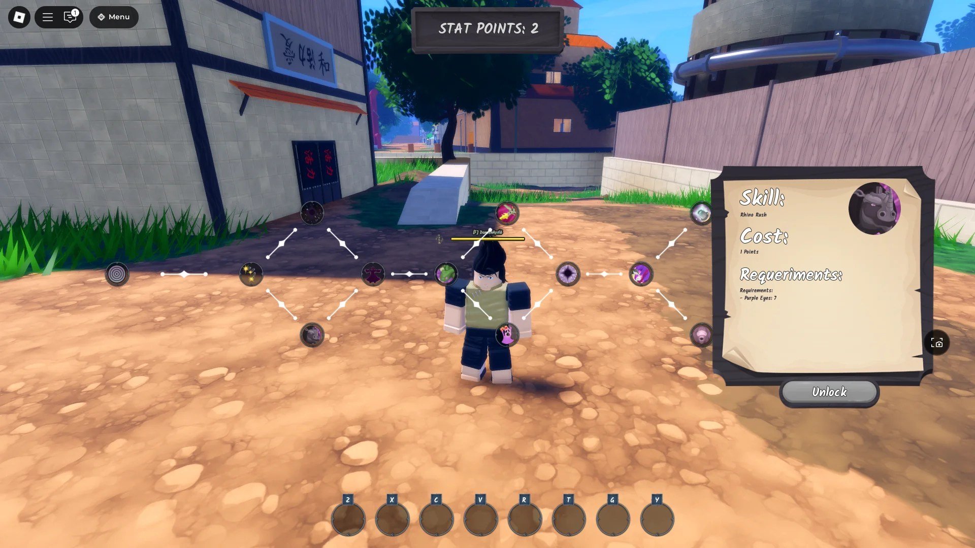 Preview of the Purple Eyes Clan Skill tree in Ninja Time Roblox experience