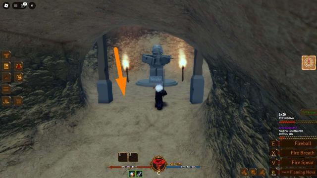 Purify Crystal spawn next to a statue within the Desert caves in Ninjitsu Master of Elements Roblox experience