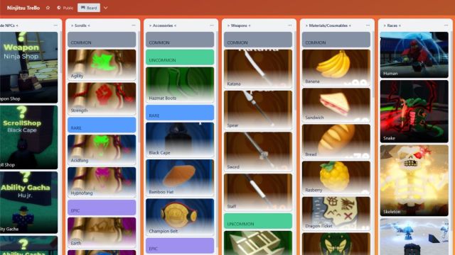 the official Ninjitsu Trello board