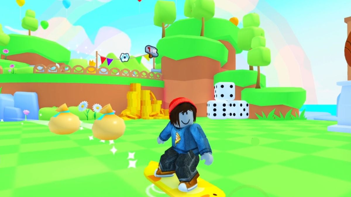 Character flying on the Ducky Hoverboard in PETS GO!