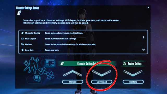 To implement your settings on a new device, press "Download" in Final Fantasy XIV