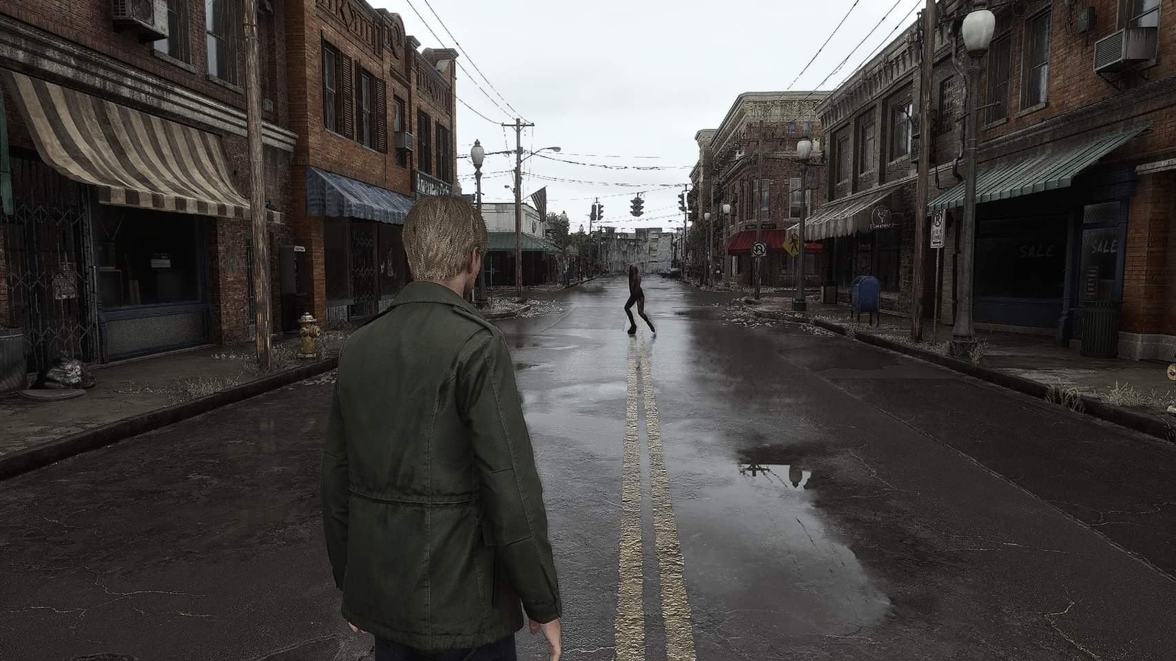 James faces a monster in fogless Silent Hill 2