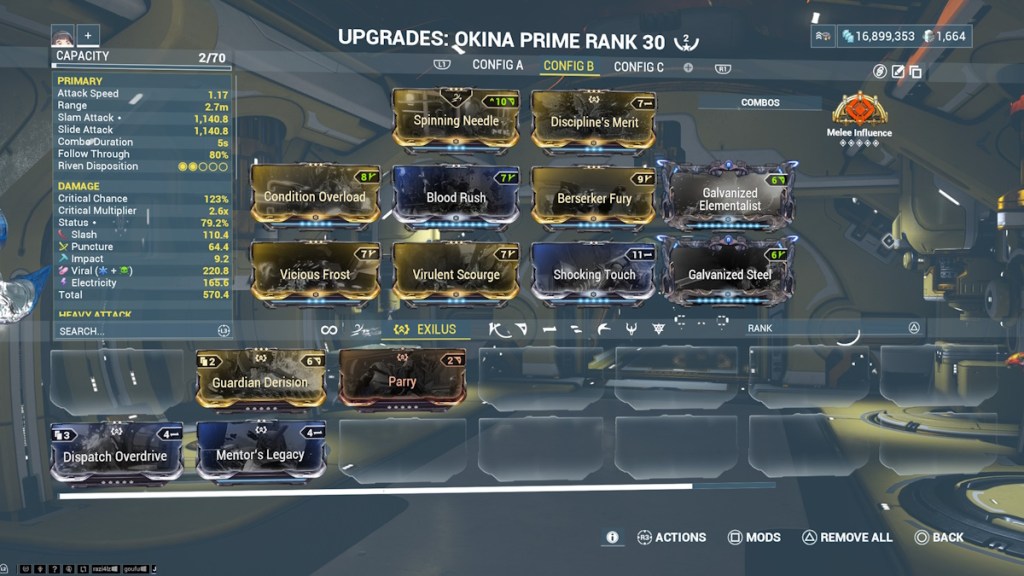 La mejor construcción de Okina Incarnan en Warframe