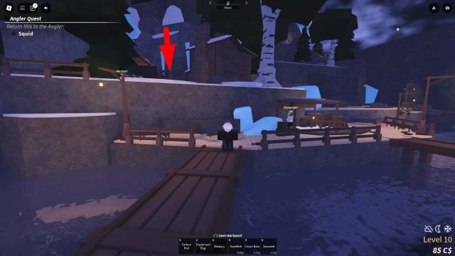 Snowcap Island docks in Fisch Roblox experience