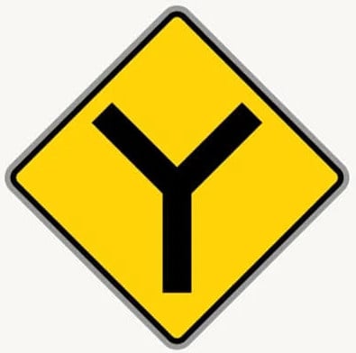 Y Intersection road sign in the BitLife driving test