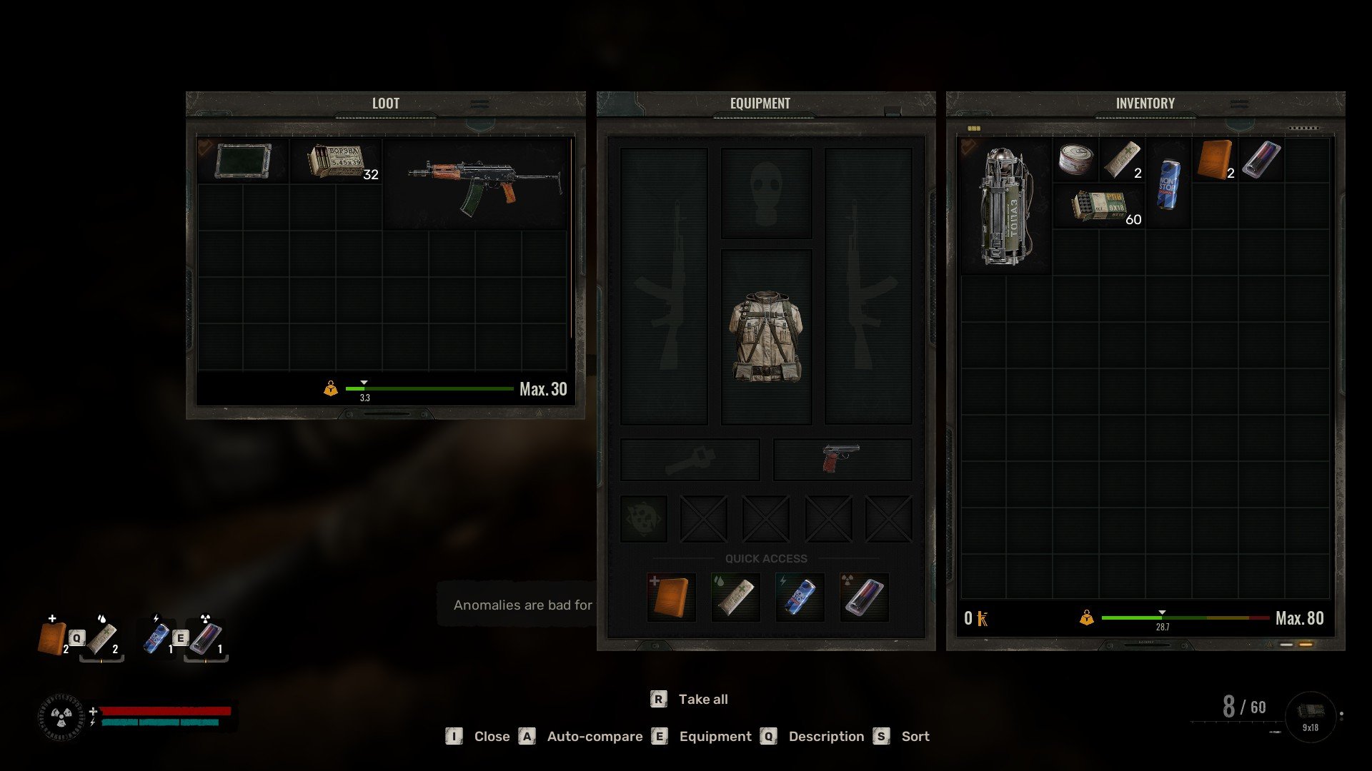 An image of inventory in Stalker 2