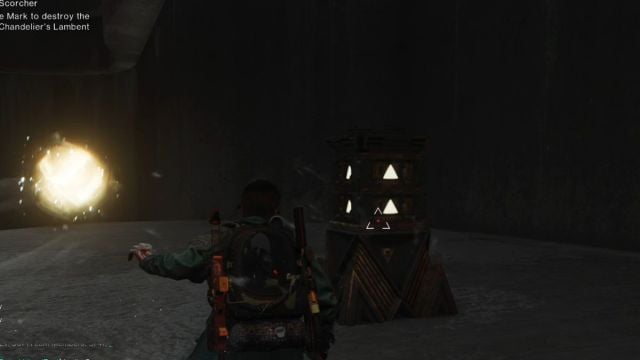 A player activating a pillar in the Scorcher boss room in Zone of Haze.