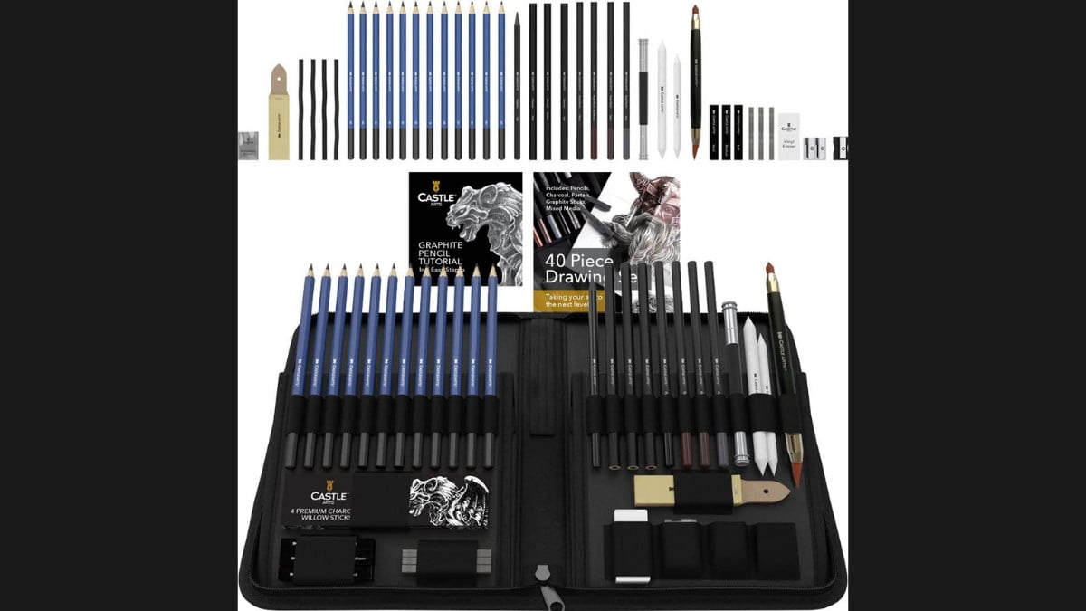 Castle Art Supplies 40 Piece Premium Drawing and Sketching Set With Tutorial