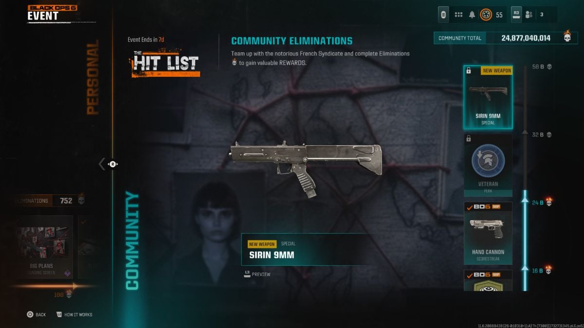 The Hit List event unlocks Sirin 9mm for everyone