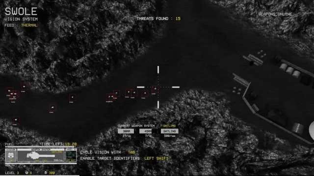 A screenshot of the AC-130 keeping track of friendly operatives in Metal Thunder.