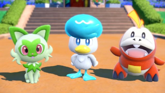 Sprigatito, Quaxly and Fuecoco, the Starter Pokémon of Pokémon Scarlet & Violet.