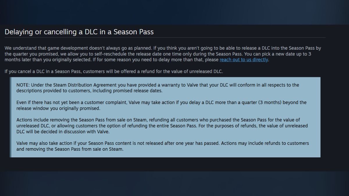 The new Steam Guidelines, regarding cancelled or delayed DLCs.