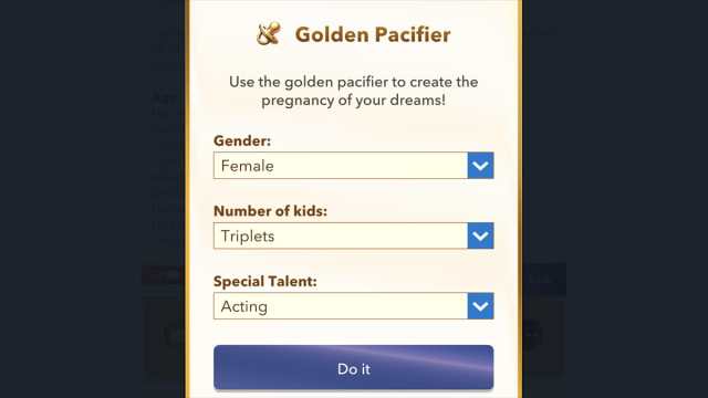 BitLife Golden Pacifier for triplets