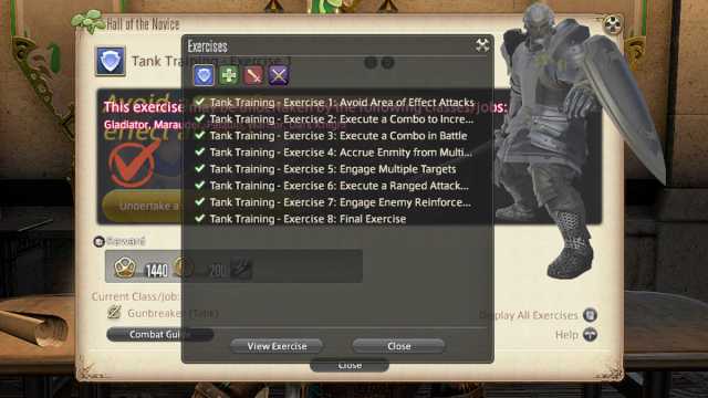 Basic training exercises in Final Fantasy XIV