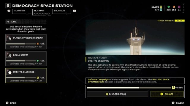 Helldivers 2 - How to use the DSS - actions tab