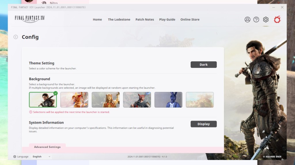 Cómo cambiar el fondo en Final Fantasy XIV Launcher